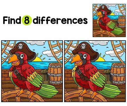 Pirate Parrot Find The Differences Stockillustratie