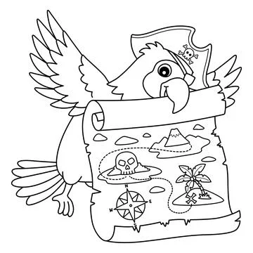 Pirate Parrot Holding a Treasure Map Isolated Stock Illustration