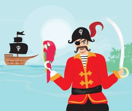 Pirate with parrot Stock Illustration