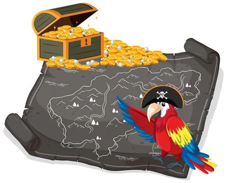 Pirate Parrot with Treasure Map イラスト素材