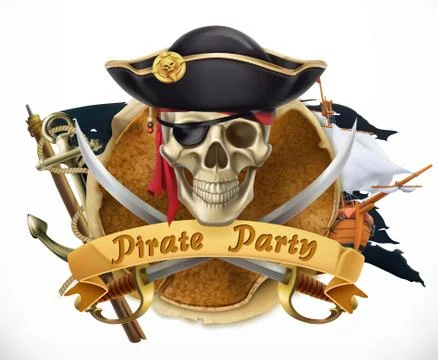 Pirate party. 3d vector emblem Stock Illustration