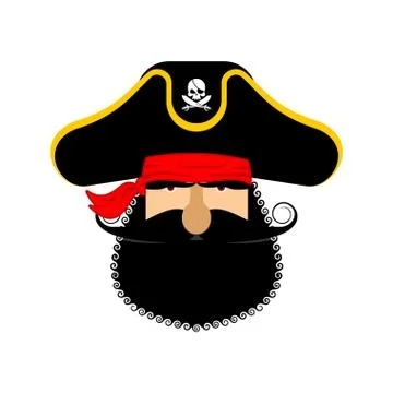 Pirate portrait in hat. Eye patch and smoking pipe. filibuster cap. Bones an Stock Illustration