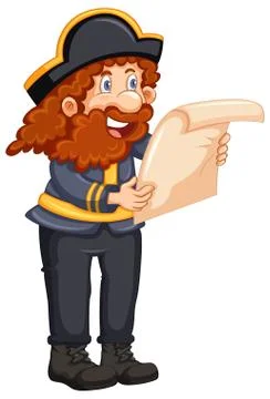 Pirate Reading a Map on White Background Stock Illustration
