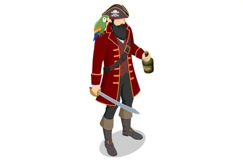 Pirate with Rum and Cutlass. Isometric illustration of a swashbuckling pirate 스톡 일러스트