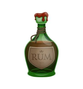 Pirate rum bottle, vector glass weathered flask Stock Illustration