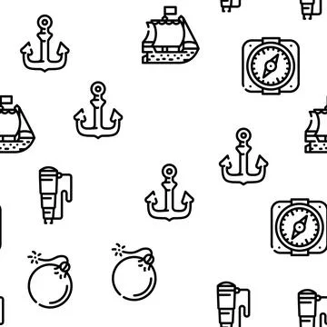 Pirate Sea Robber Vector Seamless Pattern Illustrazione stock