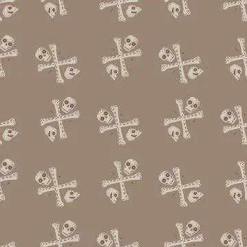 Pirate seamless doodle pattern in pastel tones with skulls and bones. Death s Stock Illustration