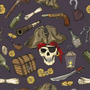 Pirate seamless pattern on dark background Stock Illustration