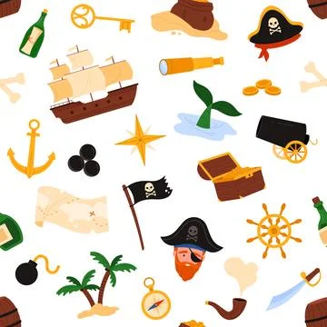 Pirate Seamless Pattern with Nautical Icons Stockillustratie