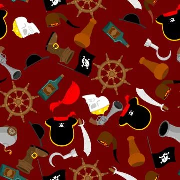 Pirate seamless pattern. piratical accessory ornament. buccaneer background.  Stock Illustration