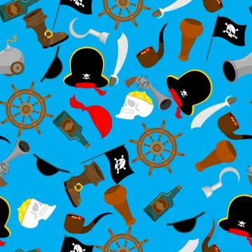 Pirate seamless pattern. piratical accessory ornament. buccaneer background.  Stock Illustration
