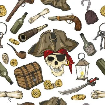 Pirate seamless pattern on white background Stock Illustration