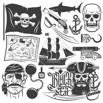Pirate set for logos. Blackbeard Illustrazione stock