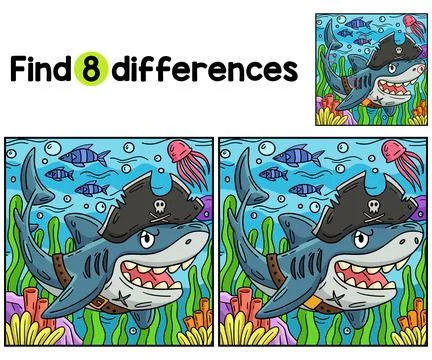 Pirate Shark Find The Differences Stock Illustration