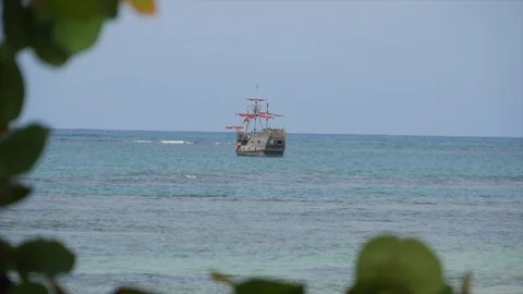 Pirate Ship in Caribbean Stock Footage 110743561