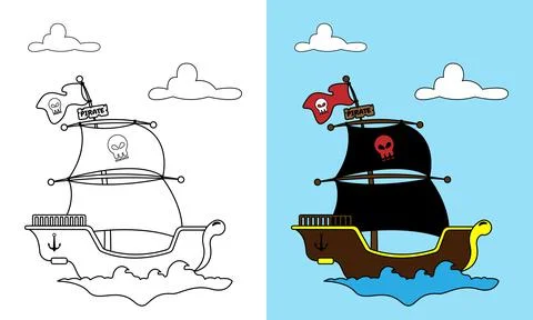 Pirate Ship Coloring Sheet. Suitable for Children's Products Stock Illustration