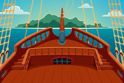 Pirate ship deck with rope ladders and railings Stock Illustration