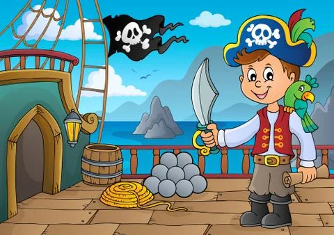 Pirate ship deck topic Illustrazione stock