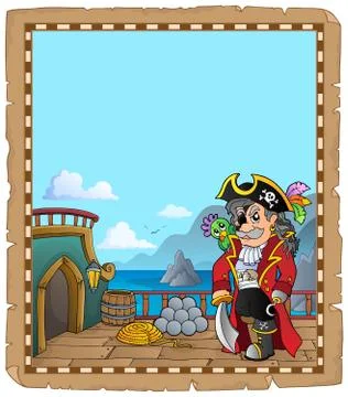 Pirate ship deck topic parchment 库存插图