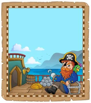 Pirate ship deck topic parchment Stock Illustration