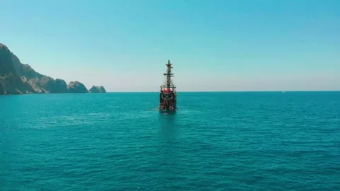 Pirate Ship Excursions at Cleopatra Beach Turkey Stock Footage 130891618