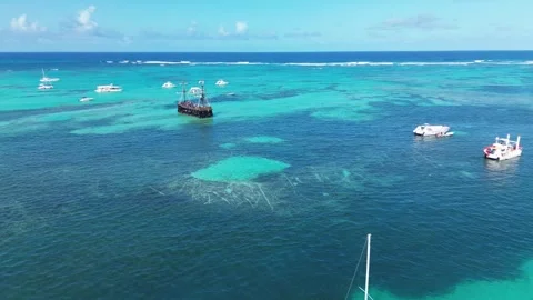 Pirate ship floating in caribbean sea. Dominican Republic. Aerial top view Video stock 267862059