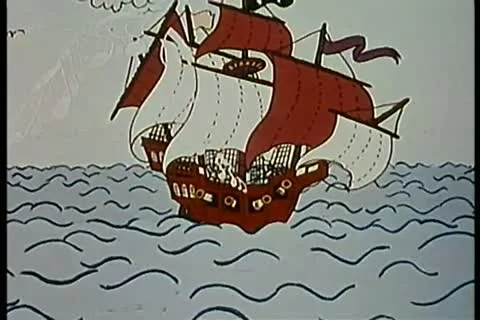 Pirate ship hit by lightning then sinking Video stock 11345901