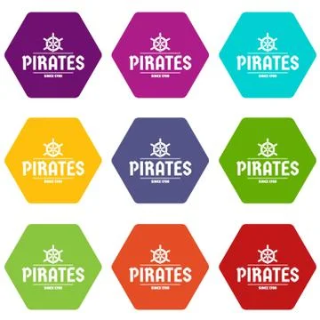 Pirate ship icons set 9 库存插图