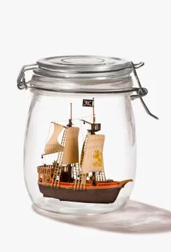 Pirate Ship in a Jar. Stock Photos