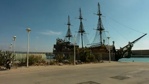 Pirate ship in the Mediterranean Stock Footage 81266922