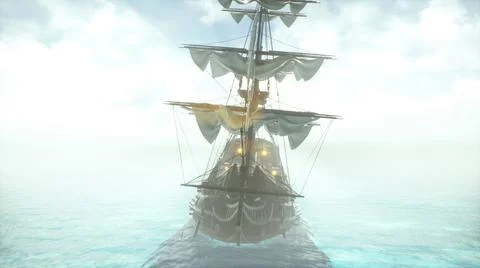 A pirate ship in the middle of an endless ocean. The concept of maritime Illustrazione stock
