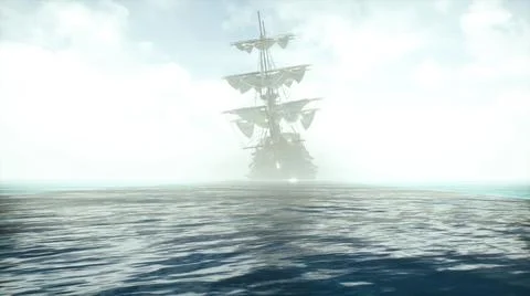 A pirate ship in the middle of an endless ocean. The concept of maritime Illustrazione stock
