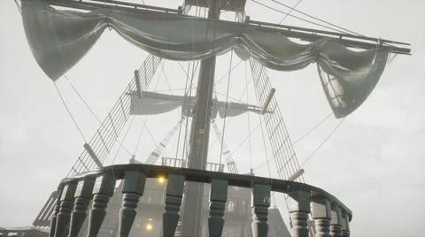 A pirate ship in the middle of an endless ocean. The concept of maritime Stock Illustration