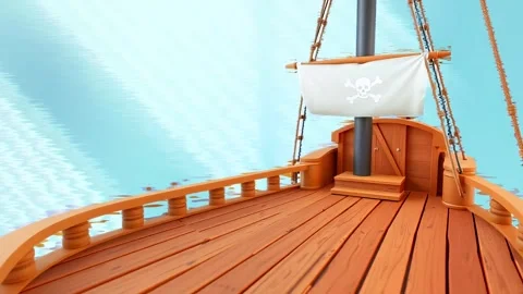 The Pirate Ship: An Old Designed Ship with a Pirate's Flag, For a Travel at Sea Stock Footage 318051547