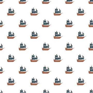 Pirate ship pattern sailing across white background 스톡 일러스트