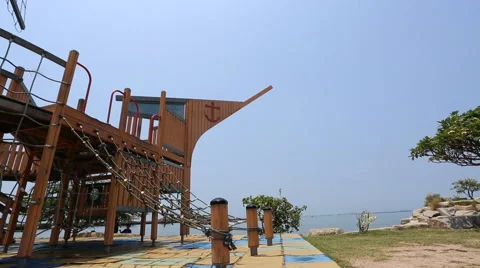 Pirate ship playground structure in the park Vidéo 48969097