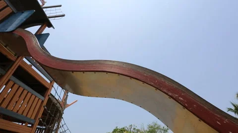 Pirate ship playground structure in the park Stock Footage 48970388