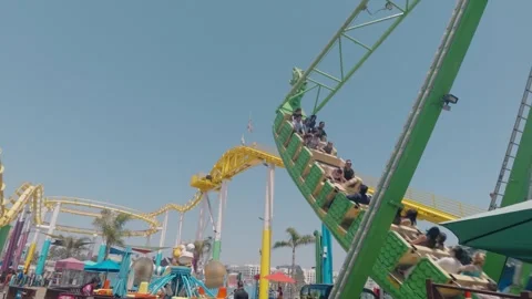 Pirate ship ride in slow motion at Santa Monica pier Stock Footage 341883767