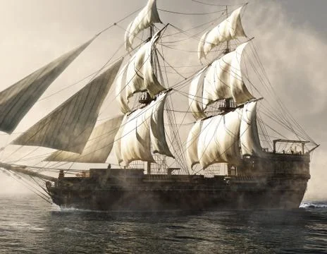 Pirate ship sailing Stock Illustration