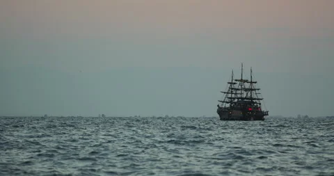 Pirate ship sailing on the ocean Stock Footage 298868257