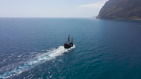 The pirate ship Santa Maria de Colombo sails off the coast of Madeira - 4k Stock Footage 167089340