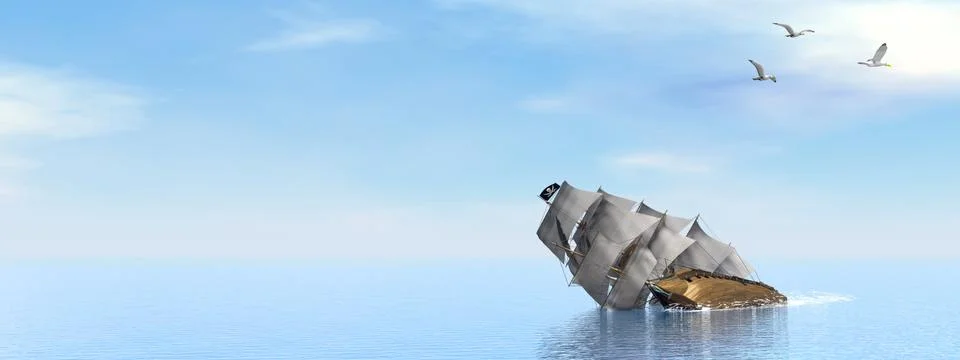 Pirate Ship sinking - 3D render Stock Illustration