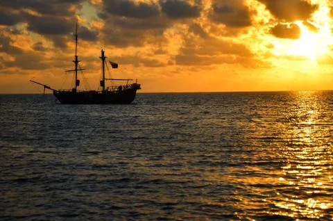 Pirate Ship Sunrise Stock Photos