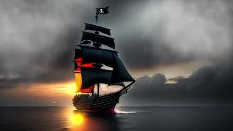 Pirate Ship in the Sunset Stock Footage 243462498