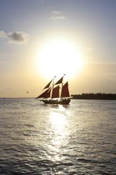 Pirate ship with sunset Stock Photos