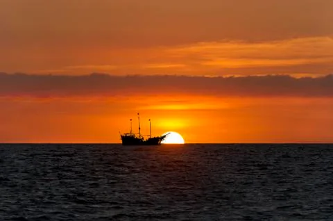Pirate Ship Sunset Stock Photos