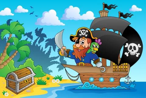 Pirate ship theme image - illustration. Illustrazione stock