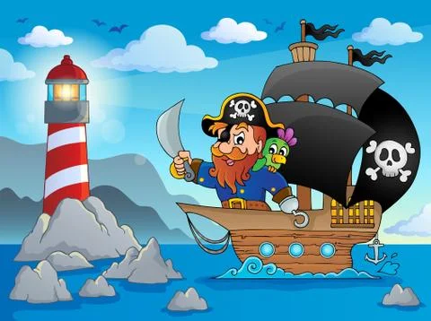 Pirate ship theme image - illustration. Ilustración de archivo