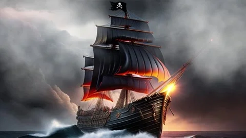 Pirate Ship with Thunders Ambience Stock Footage 244552803