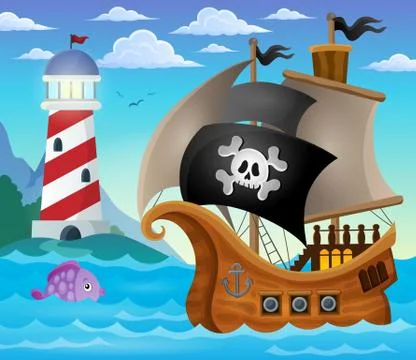 Pirate ship topic image - eps10 vector illustration. Stock Illustration